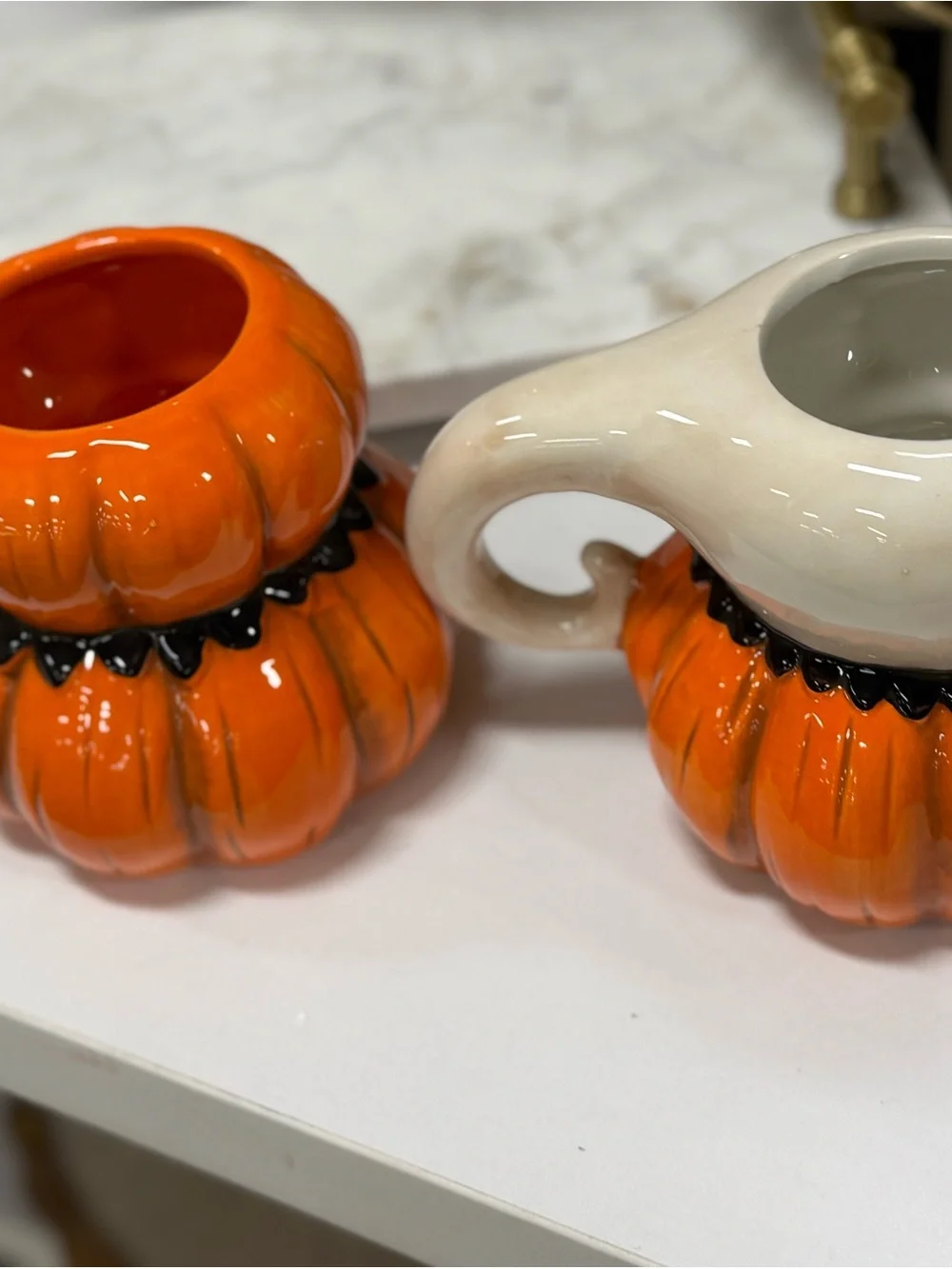 2 Halloween Pumpkin Ceramic Mug - Orange & Black